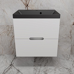 Style Line Тумба с кварцевой раковиной антрацит Матис 60 подвесная белая матовая – фотография-2